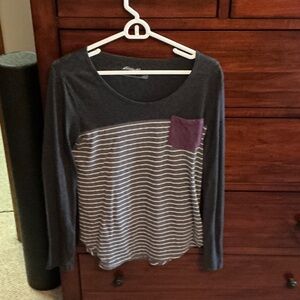 Eddie Bauer Navy Striped Long-Sleeve Top with Purple Pocket